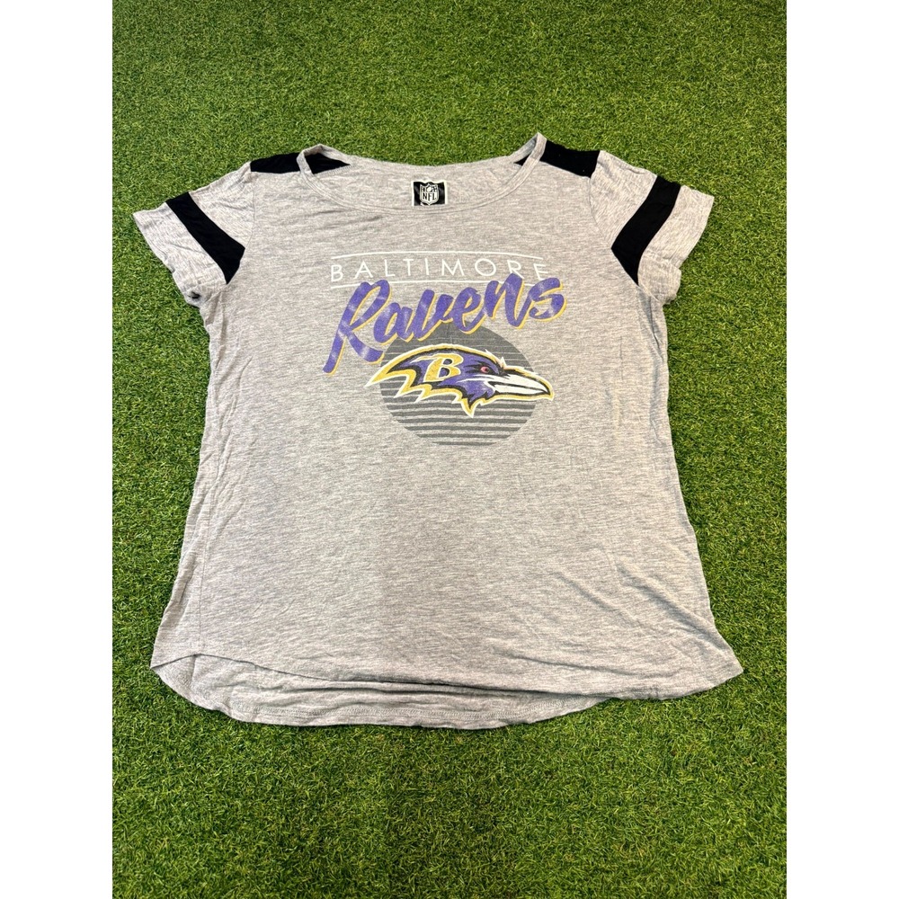 NFL Team Apparel Baltimore Ravens T-Shirt Womens XL Gray Crew‎ Neck Cap Sleeve